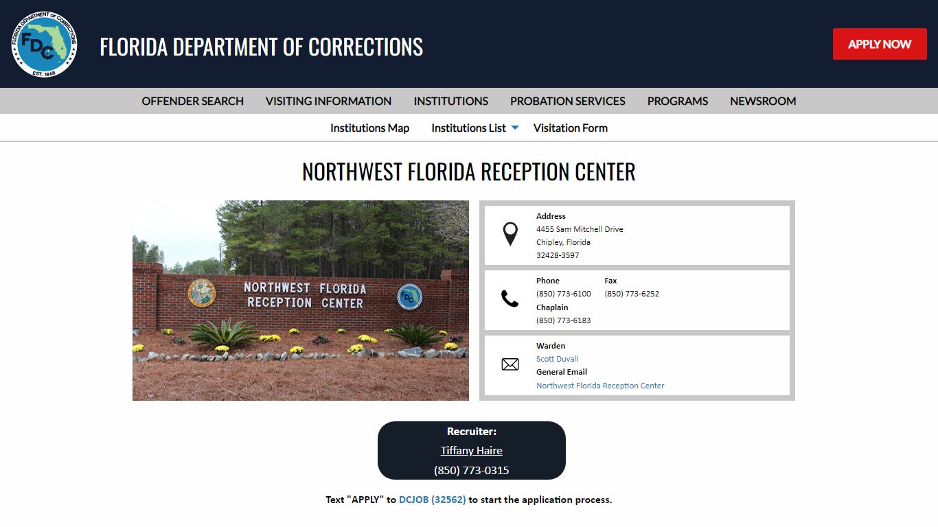 Northwest Florida Reception Center -- Florida Department of Corrections