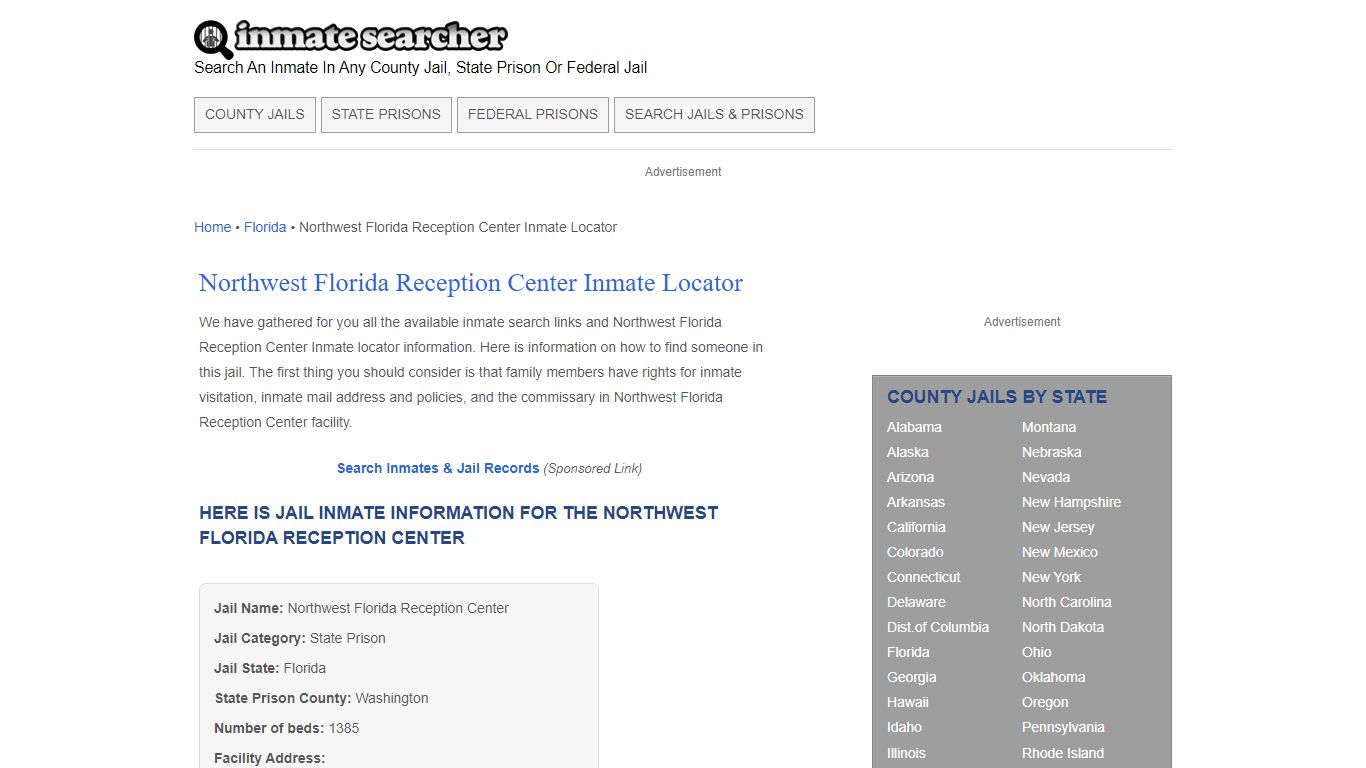 Northwest Florida Reception Center Inmate Locator - Inmate Searcher