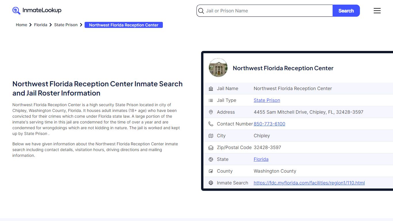 Northwest Florida Reception Center Inmate Search, Jail Roster, Bookings ...