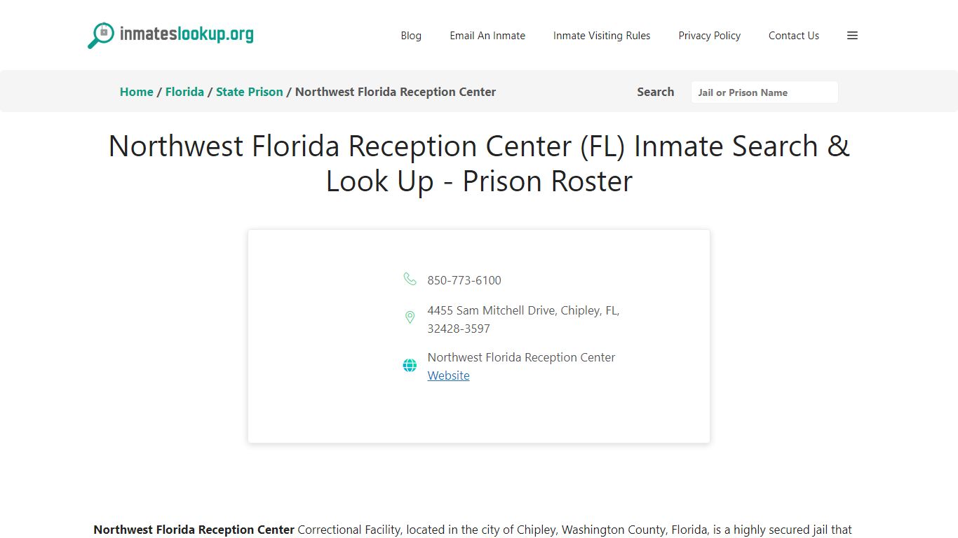 Northwest Florida Reception Center (FL) Inmate Search & Look Up ...